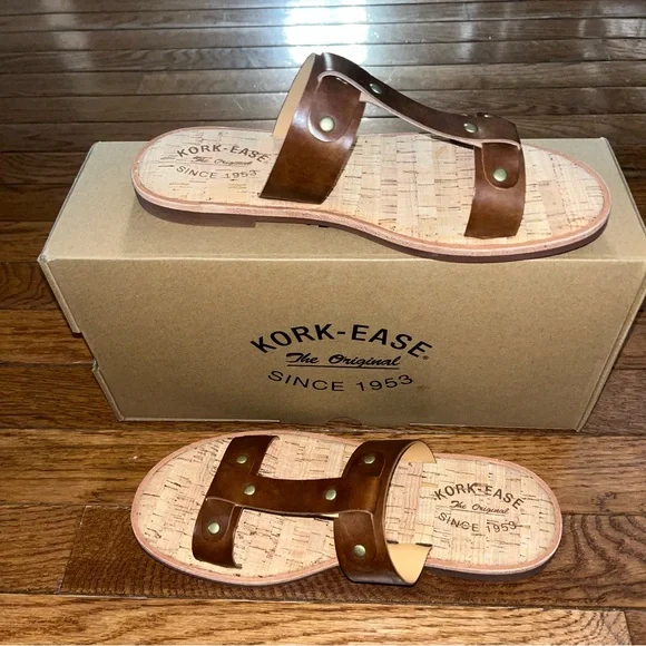 Kork-Ease Basel T Strap Sandals Brown Leather Brassy Hardware Women’s Size 8 - Picture 4 of 12